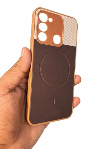 Image of Bintage Mac Safe Design Hard Slim Back Case | Soft Border Camera Protect | Dual PU Leather Finish Back Cover Compatible for Tecno Spark 9 - White & Cherry Brown