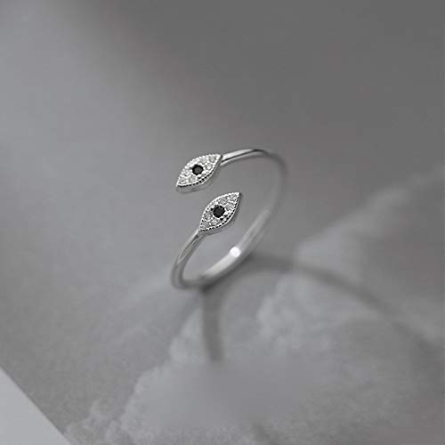 Black Evil Eyes Thin Line Sterling Silver Asymmetric Small Wrap Open Rings for Women Adjustable CZ Engagement Promise Statement Dainty Crystal Knuckle Finger Rings Her Sister3