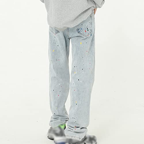 Men Distressed Paint Splatter Jeans Vintage Washed Straight Fit Denim Pants Retro Hip Hop Loose Jean Trousers3