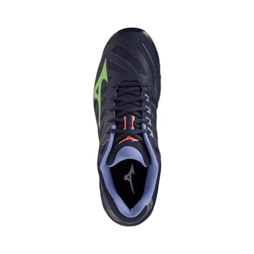 Image of Mizuno Wave Voltage Volleyball Shoes for Men & Woman Ideal for Indoor Games (Badminton, Tennis, Volleyball, Squash, Handball) Volleyball Shoes Show Evening Blue + Techno Green + Iolite