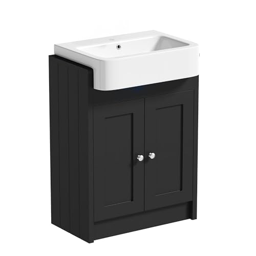 BELOFAY Vanity Unit with Basin | 600mm Floor-Standing Bathroom Vanity Unit with Basin | Matte Grey | Soft-Close Hinges & Round Handles | With 1 Tap Hole Waste Included (Crawlex Grey)