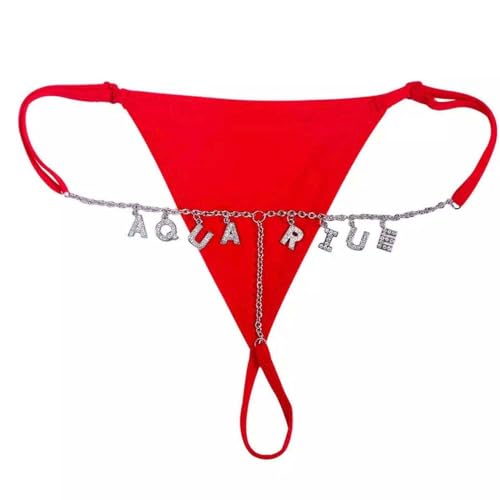 Custom Thong with Name & Text Waist Chain for Women, Sexy G-string Underwear Personalized Crystal Waist Chains Letter Body Chain Briefs Jewelry for Her…