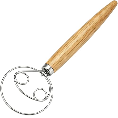 YIGEDA Danish Dough Whisk Stainless Steel Wooden Handle for Sourdough Bread Pizza and Pastry Making