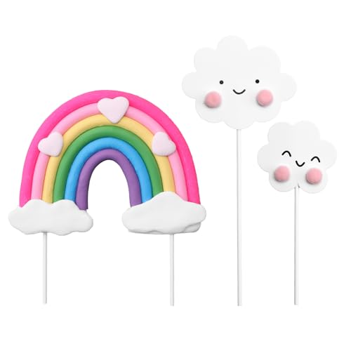 Decoración para tarta de feliz cumpleaños con arco iris, 3 piezas de decoración de cumpleaños rosa para niñas y niños, cumpleaños, baby shower, fiesta, suministros de boda