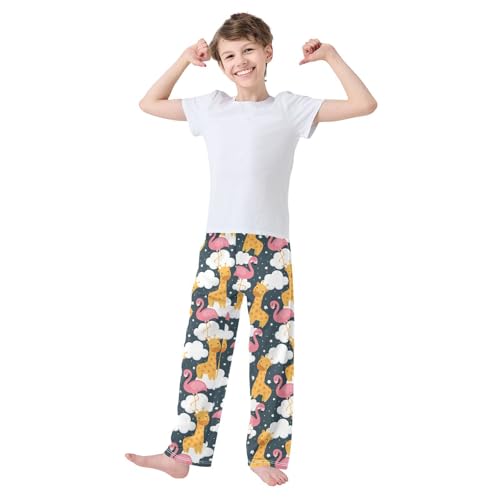 Giraffe Flamingo Star Boys Long Pants Soft Trousers Elastic Waist Kids Lounge Bottoms with Pockets S-XL2