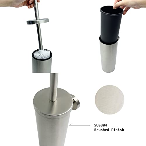 Image of SUNERA 304 Stainless Steel Toilet Brush Holder Toilet Bowl Brush, Wall Mount Bathroom Toilet Bowl Scrubber Brush with Stiff Bristles for Deep Cleaning