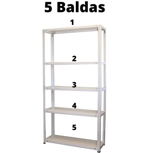 Estantería Metálica Modular Blanca 5 Baldas 170x75x30 cm, Capacidad 250 kg, Estantería de Almacenaje para Garaje, Trastero, Taller, Almacén, Despensa y Oficina