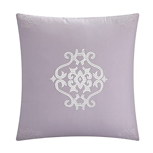 Chic Home Cs1441-An Halpert Floral Pinch Pleat Ruffled Designer Embellished Queen Comforter Set, 6-Piece, Lavender #TOP2