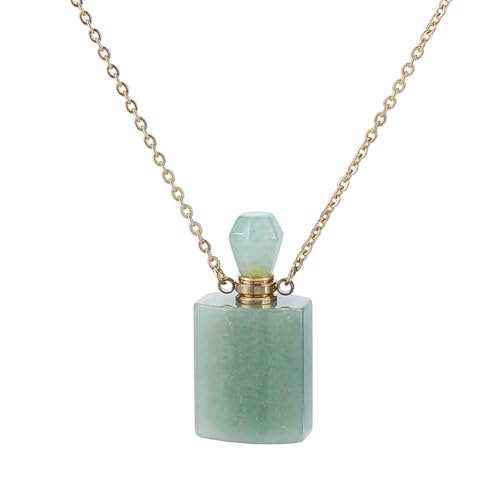 PH PandaHall Collar difusor de aceite esencial de piedra, collar de botella de perfume de cuarzo rosa natural, colgante rectangular de botella de perfume de cristal con cadena dorada para mujer, 1