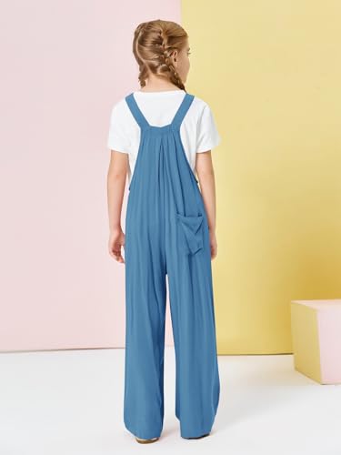Image of Haloumoning Girls Overalls Kids Casual Sleeveless Wide Leg Jumpsuit Loose Rompers with Pockets 5-14 Years