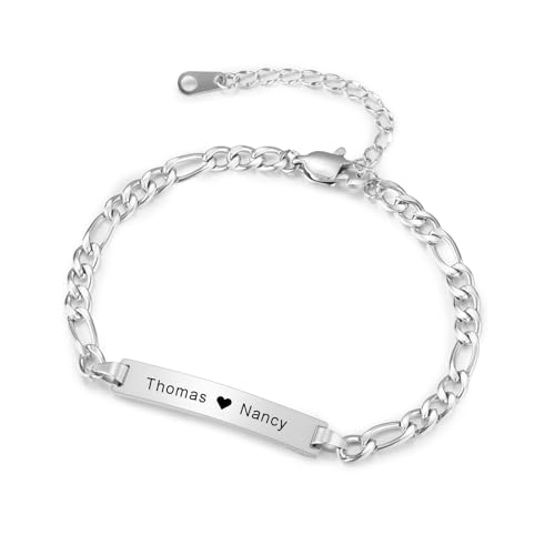 INBLUE Personnalisé Bar Bracelets Nom Gravé pour Femmes Filles Petite Amie avec Chaîne Réglable Bijoux en Acier Inoxydable Cadeaux De Demoiselle d'honneur...