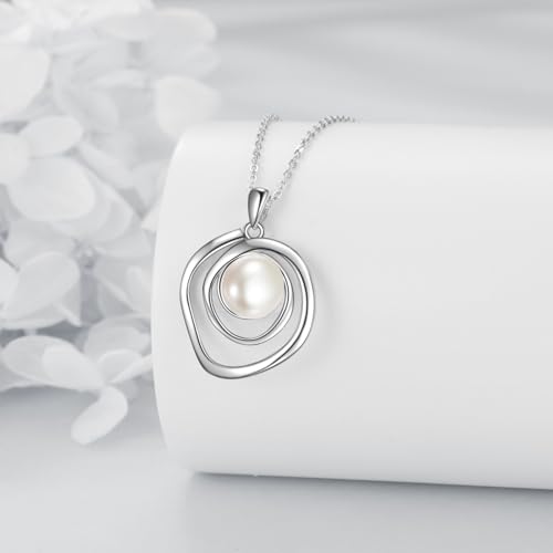 POPLYKE White/Black/Pink/Turquoise/White Opal/Rose Gold Pearl Necklaces for Women Sterling Silver Pearl Pendant Pearl Jewelry for Women Mom Wife3