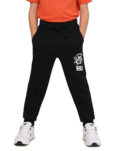 Image of U.S. Polo ASSN. Knitted Cotton Joggers for Boys - Mid Rise, Regular Fit, Brand Printed Joggers for Kids