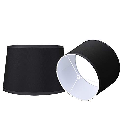 Double Medium Navy Blue Lamp Shades Set of 2, Alucset Drum Fabric