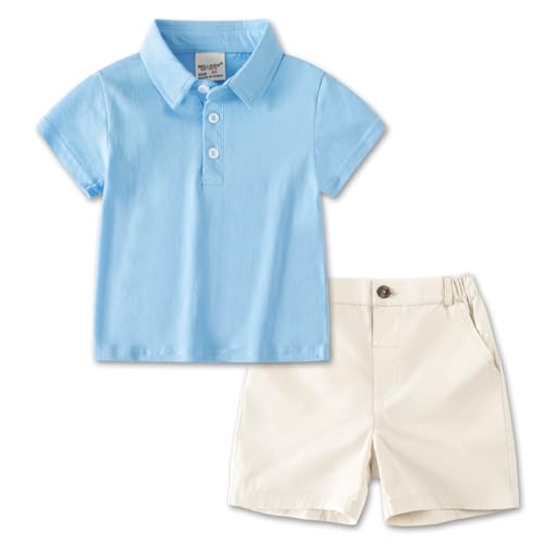 Volunboy Toddler Boy Summer Outfits Pique Short Sleeve Blue Polo