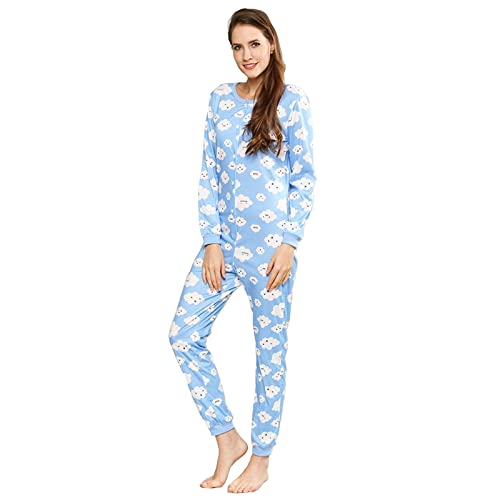 QIYUANT Pijama Una Pieza Mujer Suave Botón Pijamas Mono Entero Manga Larga Primavera Invierno Otoño Halloween Navidad Jumpsuit Onesie Ropa Interior de Casa Dormir (Nube, M)