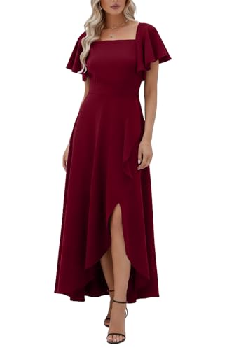 Image of LightlyKiss Women's Square Neck Backless Dress High Slit Wedding Guest Dress Formal Cocktail Party Dress