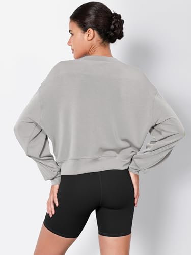 Image of ODODOS Modal Soft Long Sleeve Cropped Sweatshirts for Women Oversized Crew Neck Pullover Crop Top