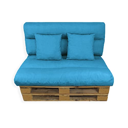 Acomoda Textil - Cojines Sofá Palets 120x80 cm. Conjunto 4 Piezas Desenfundable, Lavable y Mullido de Tela para Interior y Exterior, NO Incluye PALETS. (Azul)