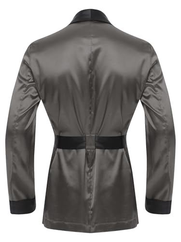 easyforever Men's Smoking Jacket Silky Satin Long Sleeve Open Front Kimono Bathrobe with Belts4