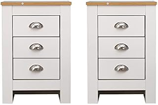 FUSIDE 3 Drawer Bedside Tables Set for Bedroom,2 PCS x White 3 Drawers Storage Unit,End Table Chest of Drawers,40x35x58cm