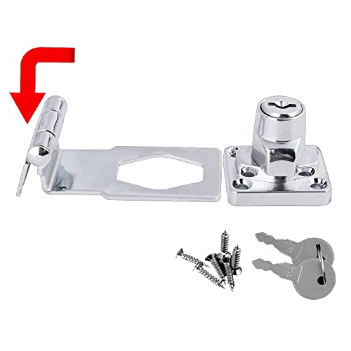 Image of 90 Degrees Keyed Door Lock Hasp Latch,Twist Knob Keyed Locking Hasp,3 Inch Zinc AlloyTwist Knob Keyed Lock Hasp for Small Doors,Cabinets, Desks (Silver)