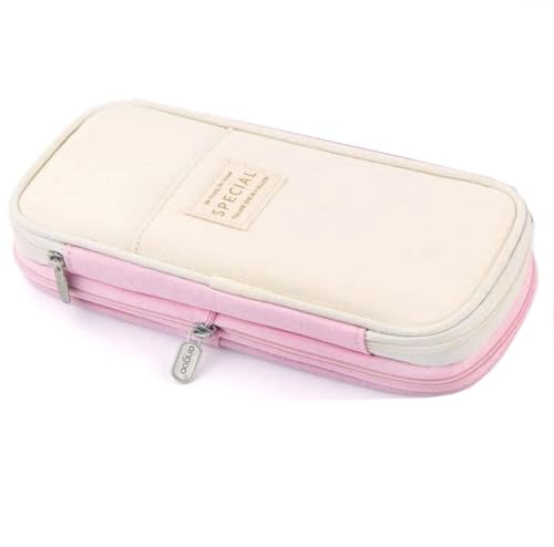 Image of OSDUE Large Pencil Case Stationery Items for Girls and Boys, Canvas Bags Pen Pencil Pouch for School College and Office, Organize Makeup Cosmetic, Aesthetic Cute Stationary Box for Daily Use (Pink)