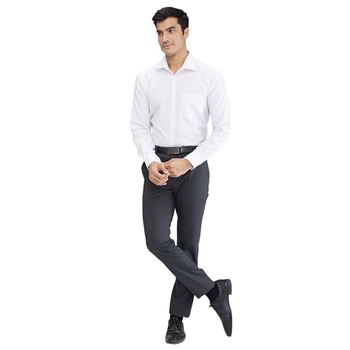 Image of Raymond Men's Mid Rise Slim Fit Structure Pattern Poly Viscose Blend Flat Front Formal Trouser