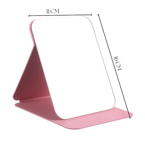 Image of Portable Folding Makeup Mirror 16x11 cm | PU Leather Frame HD Clear Vanity Mirror | Adjustable Stand Compact Travel Mirror | Lightweight Dressing Table Mirror for Women & Girls (Pink)