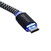 Dockem 2 Meter (6.6 ft) Micro USB Cable with Auto-Off LED Light; Braided Nylon, Fabric Coated Charging and Data Cord with Blue Light Up LED That Automatically Shuts Off; Black and White
