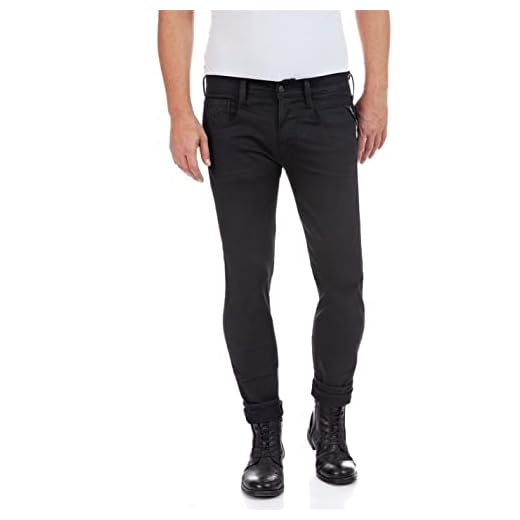 Replay Anbass Hyperflex Re-Used Jeans för män, Svart (098 svart), 30W x 30L