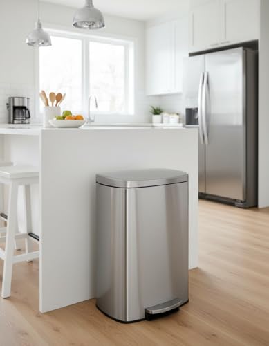 Image of Garvee Step-on Stainless Steel Kitchen Trash Can - 13 Gal / 50 L Large Capacity, Rustproof Metal Garbage Bin with Soft Close Lid, Removable Inner Bucket & Rear Handle