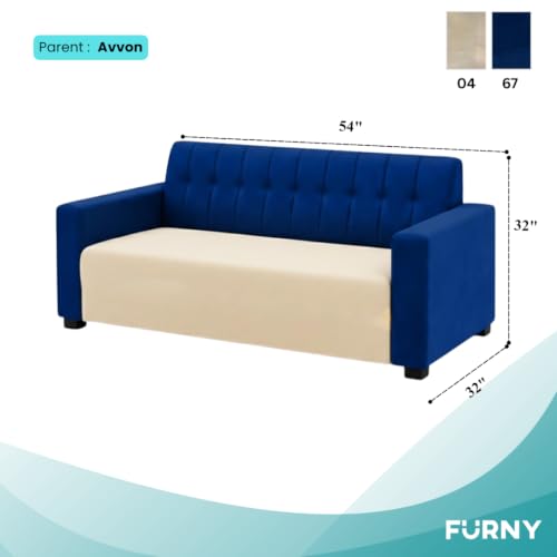Image of FURNY Luxora 2 Seater Fabric Sofa Set (Dark Blue-Cream) with Velvet Finish | Durable Comfort | Ideal for Living Room | Breathable material