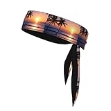 YYHHAOFA Beach Palm Tree Sunset Picture Sports Foulard absorbant la transpiration et respirant, bandeau de mouvement, foulard double face