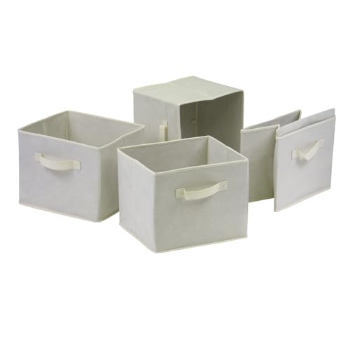 HomeStock Gothic Grace Foldable Fabric Baskets, Beige, Set of 4, Versatile Storage Solutions for Home or Office, Easy to Assemble & Store!
