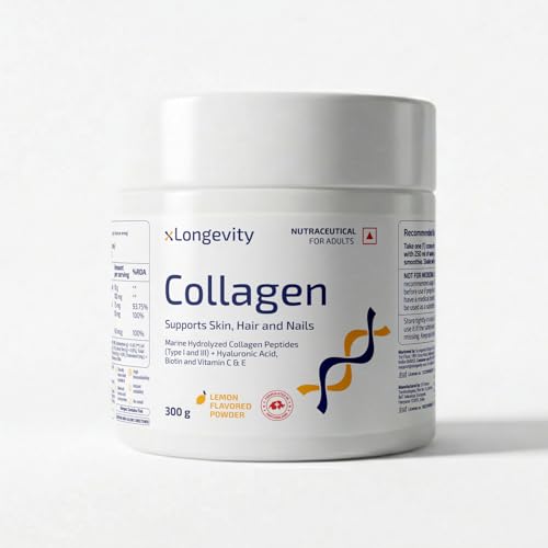 Image of Marine Collagen Powder 12000 mg, Lemon Flavored 300g Supplement for Women & Men | Hydrolyzed, Peptides, Biotin, Vit C&E, Hyaluronic Acid | Skin, Hair, Nails, Joints & Bones Health