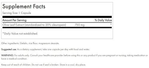 Swanson Super Strength Olive Leaf Extract (750 mg, 60 Caps)