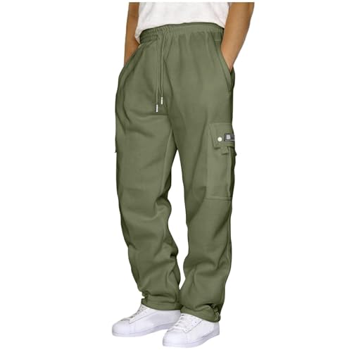 Finelylove Mens Cargo Sweatpants Open Bottom Fleece Baggy Sweat Pants Loose Fit Workout Stretch Joggers with Pockets