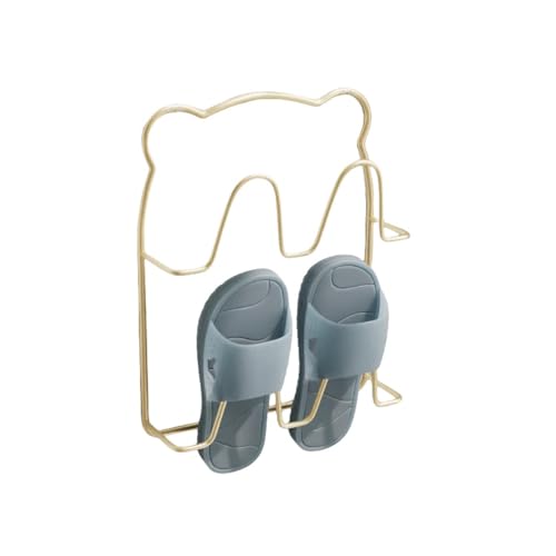 FADZECO スリッパラック 壁掛け スリム バスルーム収納 来客用 スタイリッシュ 多層スリッパラック 穴あけ不要 省スペース バスルーム省式 防水メタル (ゴールデン,2層)