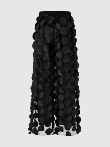 Womens Classic Casual Pants Embroidered Mesh Wide Leg Pants2