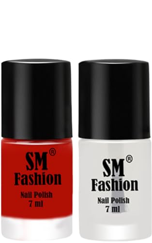 Image of Long Lasting Nail Polish | Nail Paint Combo 7 ml Each) - Set of 2 Red Orange-Top Coat