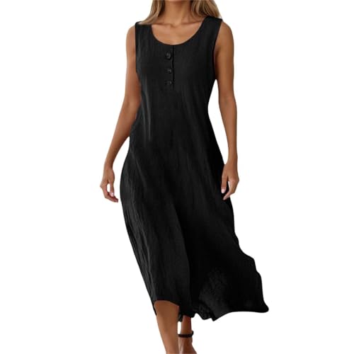 Robe d'été col V sans manches fluide et boutonnée WWricotta pour femme