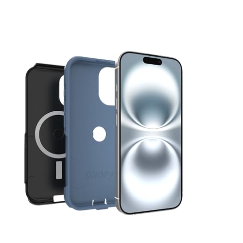 Image of OtterBox iPhone 16 (Only) - Commuter Series MagSafe Case - Sovereign Navy (Black & Blue) - Built-in Magnets - Slim & Tough - Pocket-Friendly - with Port Protection