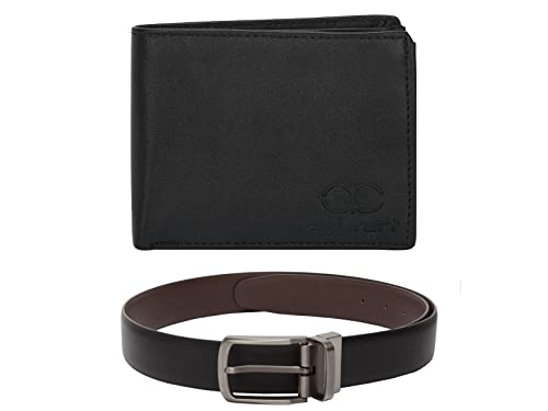 Image of Amicraft Faux Leather Men's Wallet & Belt Combo Set Black Brown Reversible Gift set