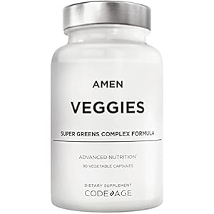 Amen Veggies, Daily Veggies Vitamins Supplement, Vegetables Vegan Blend & Whole-Food Raw Greens Multivitamin Capsules, Mushroom Complex, Superfood, Minerals, Green Vegetable Nutrients, Non-GMO, 90 ct
