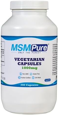 KALA HEALTH MSMPure MSM Vegetarian Capsules – 1,000 mg US-Made MSM per Capsule for Joint Health, Skin Appearance, Hair & Nail Support – 250 Count, Organic Sulfur