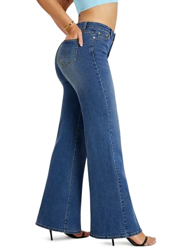 High Waisted Wide Leg Flared Jeans for Women, Stretchy Loose Bell Bottom Jean with 40-Pocket2