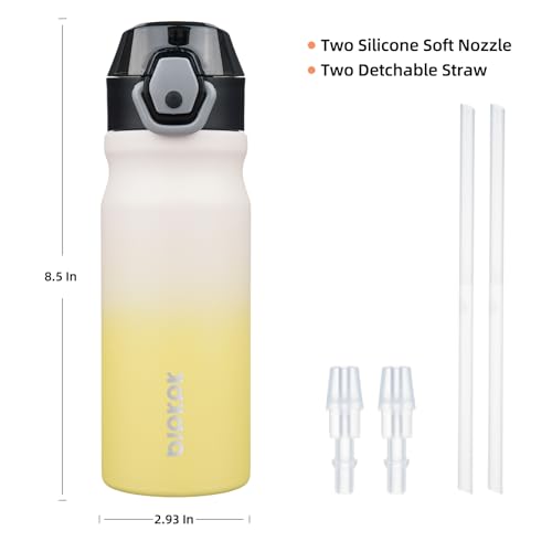 Image of BJPKPK 18 oz Water Bottle with Straw & Handle, Insulated Stainless Flask | Leak Proof Locking Lid, Thermal, Double Wall Vacuum, Keeps Hot /Cold, BPA Free, Dishwasher Safe, Travel & Sports, Lemon