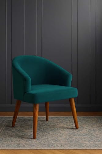 Image of WOODEN SPACE Velvetine Arm Chair for Living Room | Pure Sheesham Wood Legs & Premium Velvet Fabric | Vintage Accent Chair for Home & Office (Sea Blue)