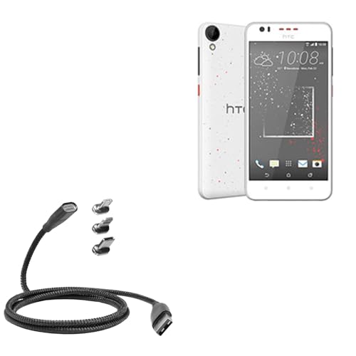 BoxWave Cable Compatible with HTC Desire 825 - MagnetoSnap PD AllCharge Cable (100W), Magnet Charging Braided USB Type-C Micro - Jet Black